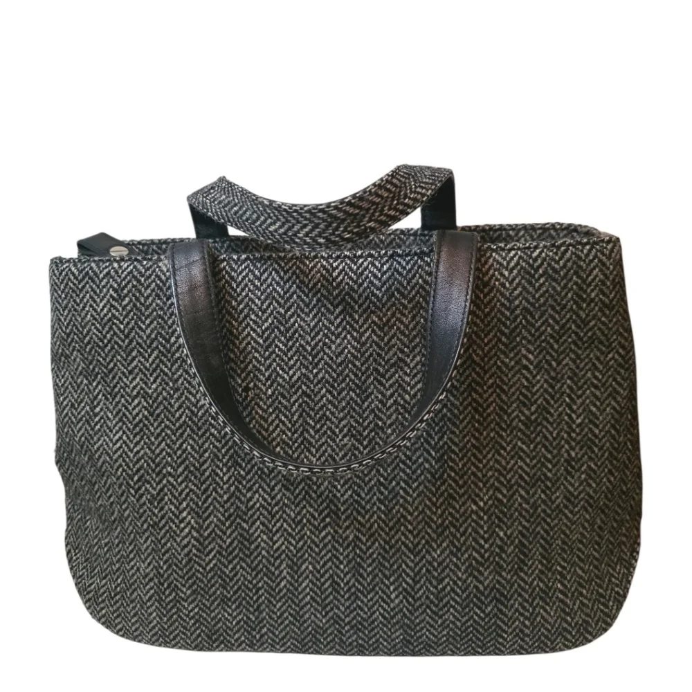Burberrys Black and White Rare Tweed Double Handle Satchel Bag